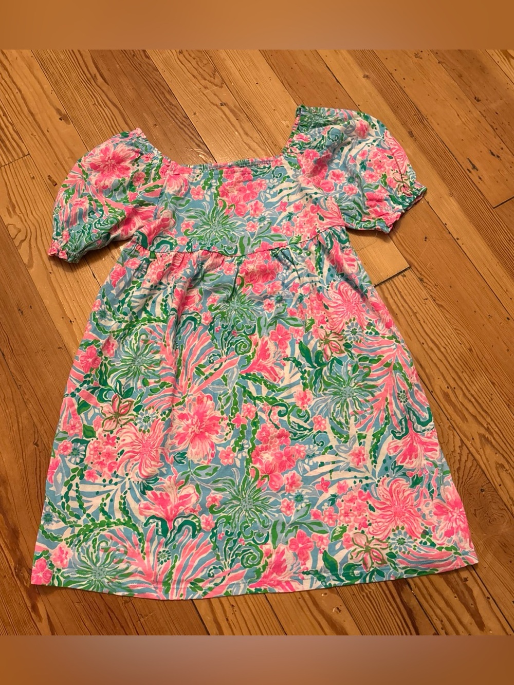 Lilly Pulitzer Girls Mini Delaney Dress Pink Floral Print Smocked Large L 8-10 N
